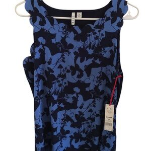 Elle Blue and Navy Floral Scalloped Neck Tank